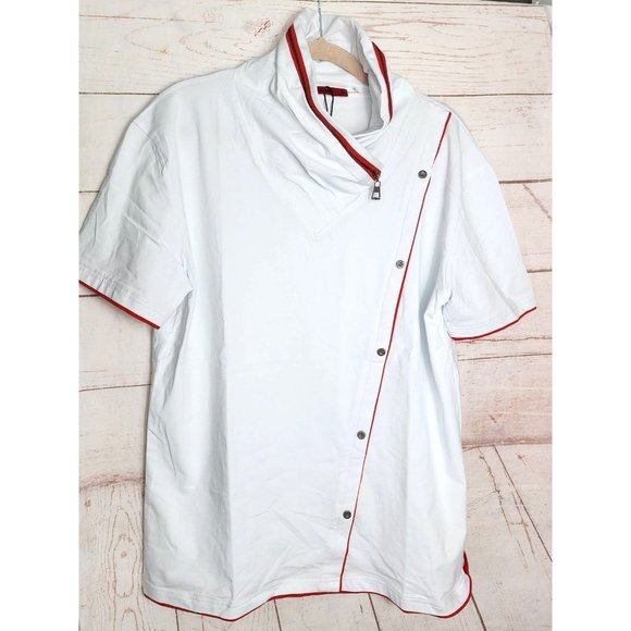 Vassari Los Angeles XL White Red Zipper Collar Button Design Designer Men Short - Picture 5 of 11